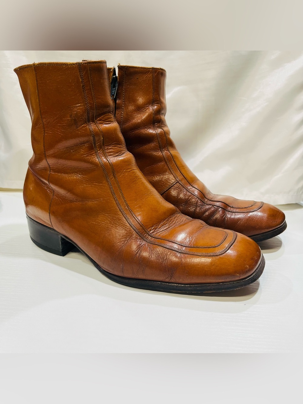 Florsheim Cognac Brown Leather Zip Ankle Boots